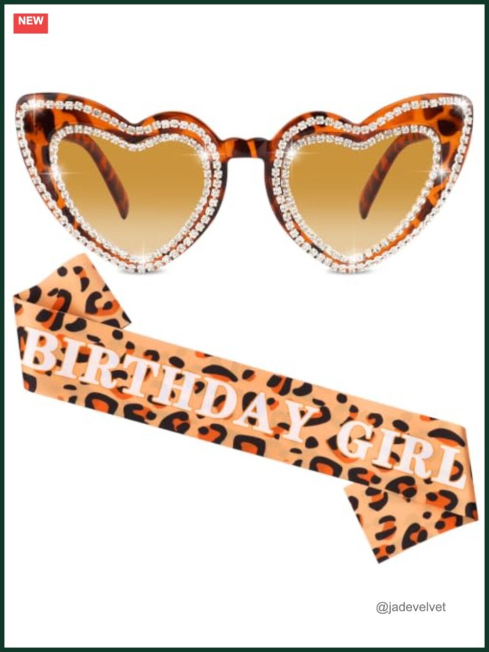 Cheetah Birthday Girl Sash & Rhinestone Heart Sunglasses Set Party